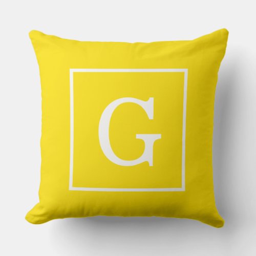 Yellow White Framed Initial Monogram Throw Pillow