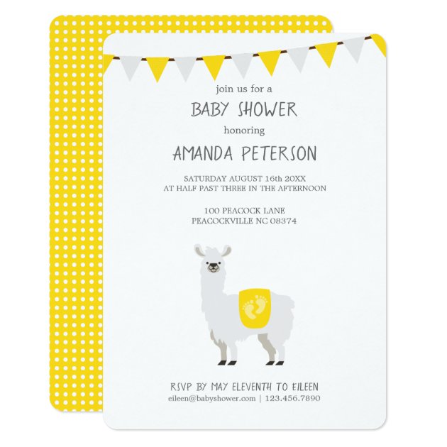 Yellow & White Gender Neutral Llama Baby Shower Invitation