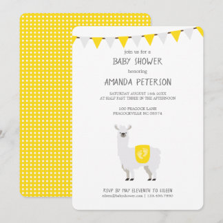 Yellow &amp; White Gender Neutral Llama Baby Shower Invitation