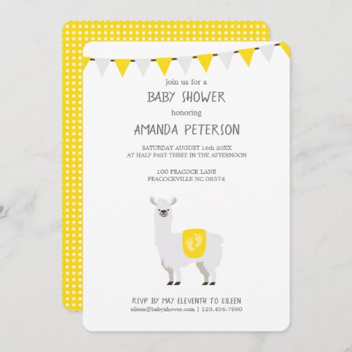 Yellow  White Gender Neutral Llama Baby Shower Invitation