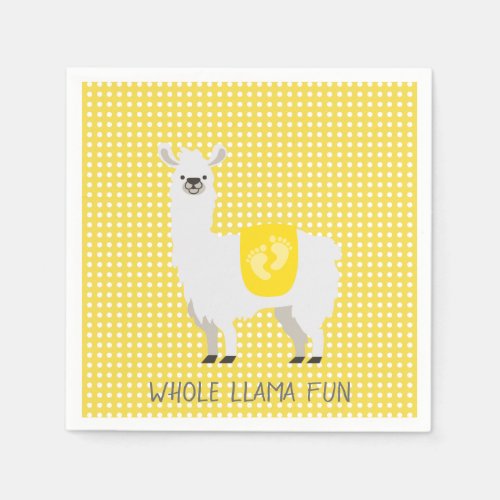 Yellow  White Gender Neutral Llama Baby Shower Napkins