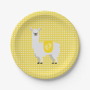 Yellow & White Gender Neutral Llama Baby Shower Paper Plates
