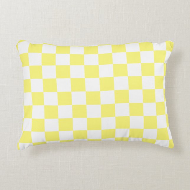 Yellow White Geometric Chessboard Pattern Accent Pillow (Front)
