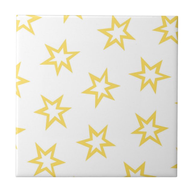 Yellow White Geometric Stars Pattern Ceramic Tile (Front)