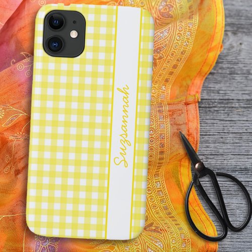 Yellow White Gingham Check Custom Case_Mate iPhone 11 Case