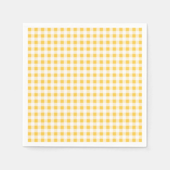 Yellow White Gingham Pattern, Your Monogram Napkins (Front)