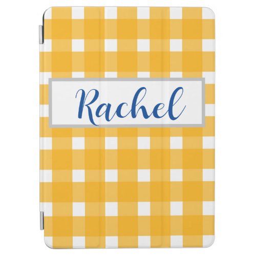 Yellow White Gingham Personalized iPad Air Cover