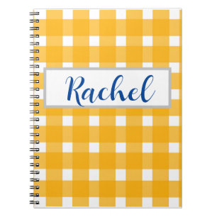 Yellow White Gingham Personalized Notebook
