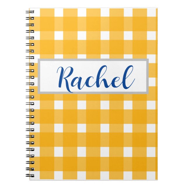 Yellow White Gingham Personalized  Notebook (Front)