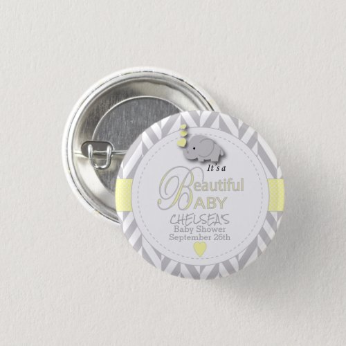 Yellow White Gray Elephant Baby Shower 2 Button