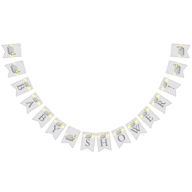 Yellow, White Gray Elephant Baby Shower Bunting Flags (All)