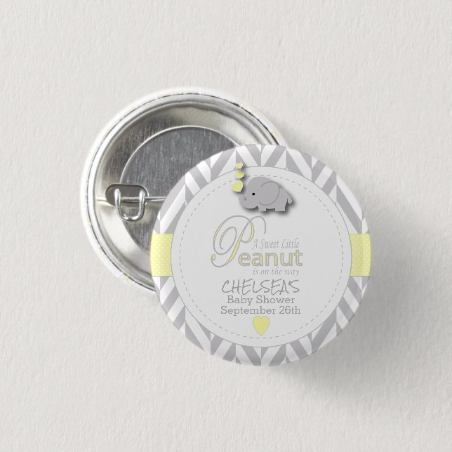 Yellow, White Gray Elephant Baby Shower Button (Front & Back)