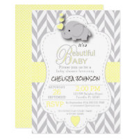 Yellow, White Gray Elephant Baby Shower Card