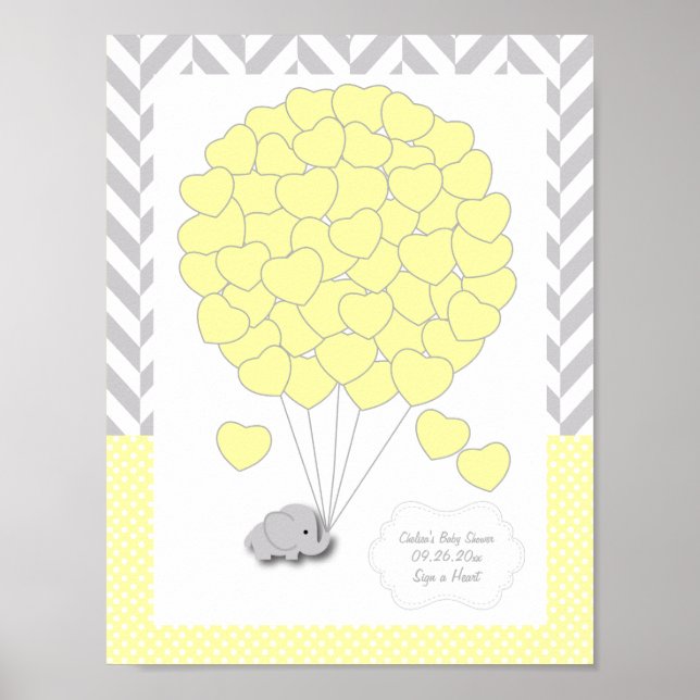 Yellow, White Gray Elephant Baby Shower - Guest Poster (Front)