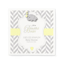 Yellow, White Gray Elephant Baby Shower Napkins