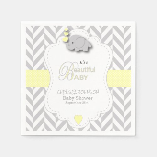 Yellow White Gray Elephant Baby Shower Napkins