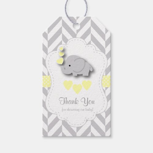 Yellow White Gray Elephant Baby Shower Thank You Gift Tags