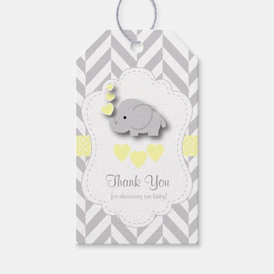 Yellow White Gray Elephant Baby Shower Thank You Gift