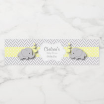 Yellow, White Gray Elephant Baby Shower Water Bottle Label