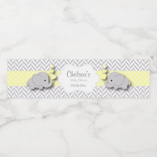 Yellow White Gray Elephant Baby Shower Water Bottle Label