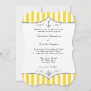 Yellow White Gray Nautical Wedding Invitation