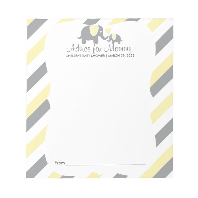 Yellow, White Gray Stripe Elephant - Advice Notepad (Front)
