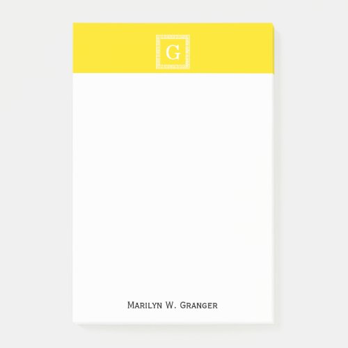 Yellow White Greek Key Frame 1 Initial Monogram Post_it Notes