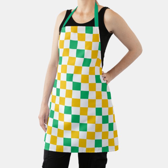 Yellow White Green Checkered Design  Apron (Insitu)