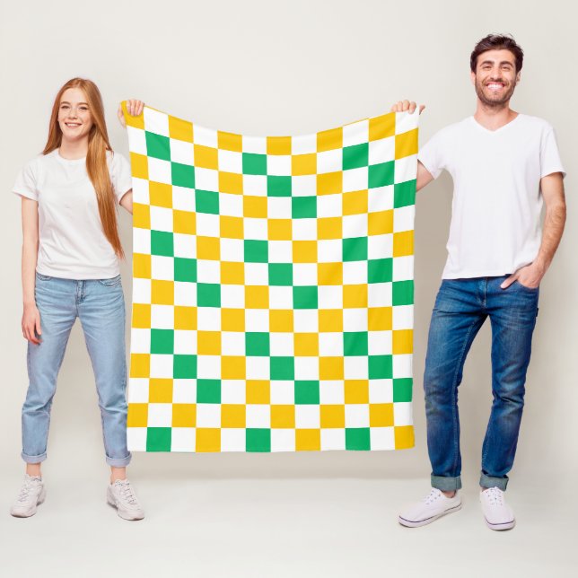 Yellow White Green Checkered Design  Fleece Blanket (In Situ)