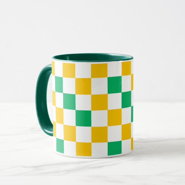 Yellow White Green Checkered Design  Mug (Front Left)