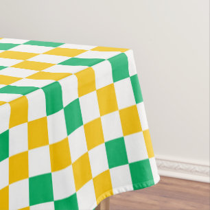 Yellow White Green Checkered Design  Tablecloth