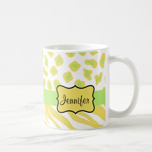 Yellow White  Green Zebra  Cheetah Personallzed Coffee Mug