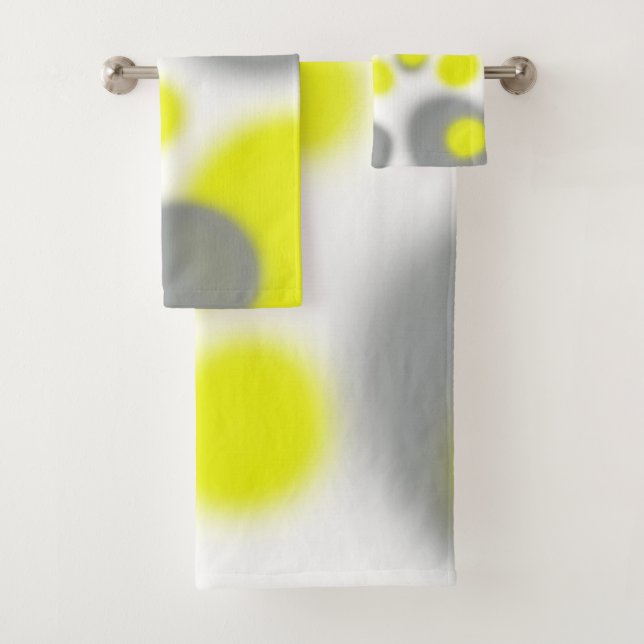 Yellow White Grey Abstract Art Bath Towel Set (Insitu)