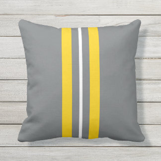 Yellow White Grey Vertical Stripe Outdoor Pillow