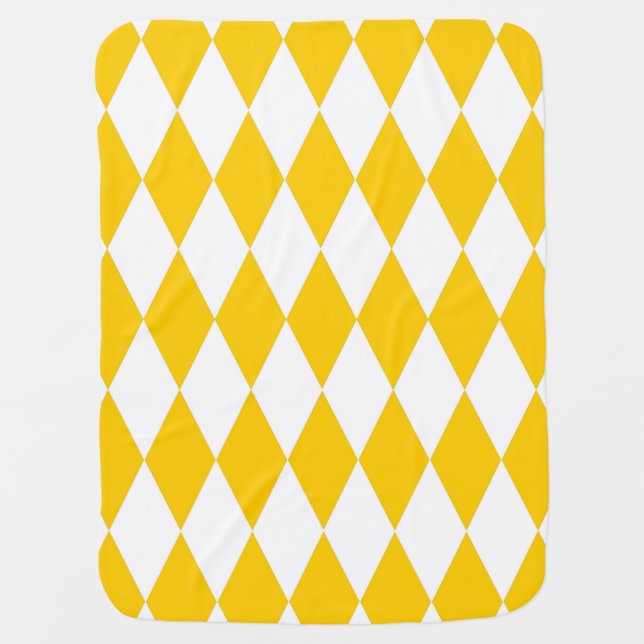 Yellow White Harlequin Diamonds Checkers Design  Baby Blanket (Front)