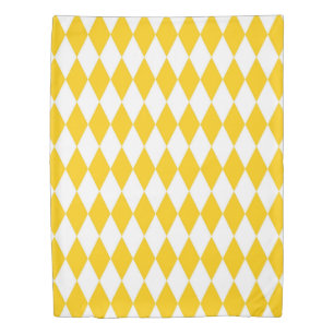 Yellow White Harlequin Diamonds Checkers Design  Duvet Cover