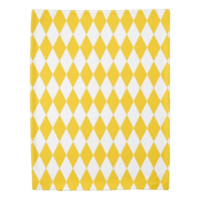 Yellow White Harlequin Diamonds Checkers Design  Duvet Cover (Front)