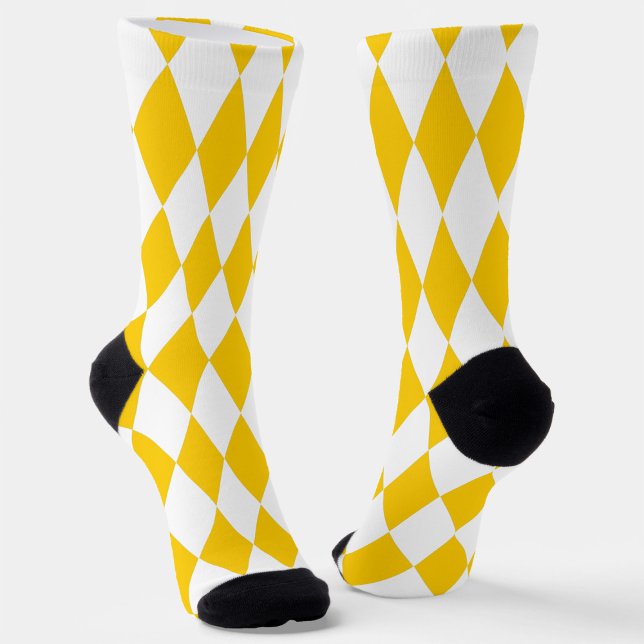 Yellow White Harlequin Diamonds Checkers Design  Socks (Creator Uploaded)
