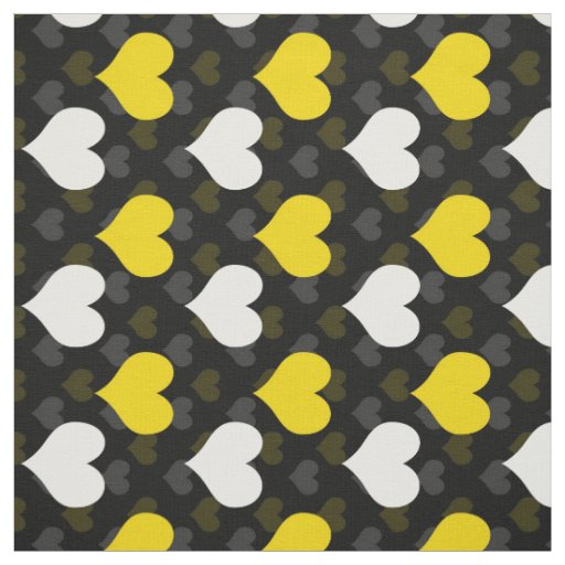 Yellow White Hearts Black  Fabric