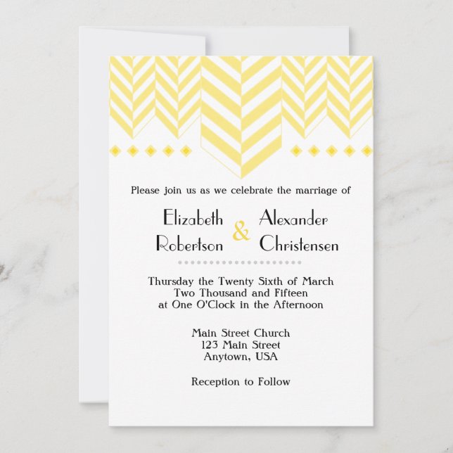 Yellow White Herringbone Wedding Invitation (Front)