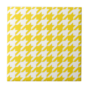Yellow White Houndstooth Check Ceramic Tile