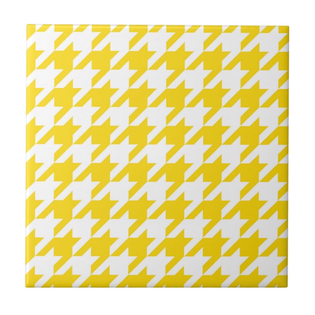 Yellow White Houndstooth Check Ceramic Tile (Front)