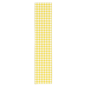 Yellow White Houndstooth Check Short Table Runner