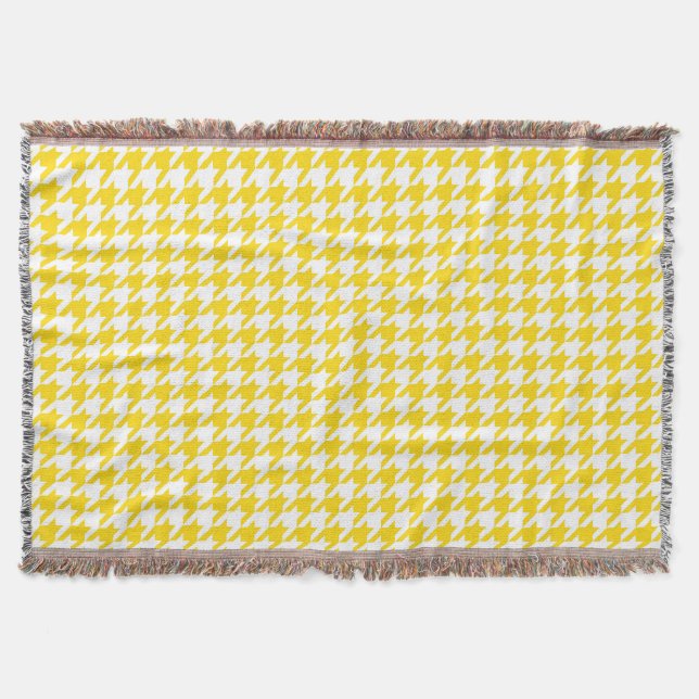 Yellow White Houndstooth Check Throw Blanket (Front)