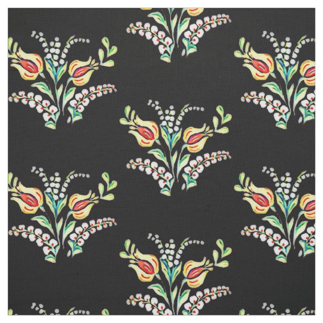 yellow white Hungarian floral Fabric (Swatch)