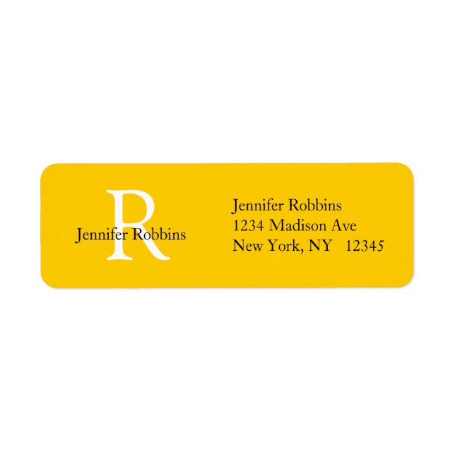 Yellow White Initial Simple Address Label (Front)