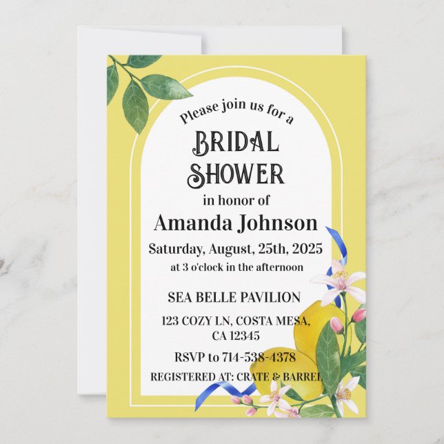 Yellow & White Italian Lemon Blossom Bridal Shower Invitation (Front)