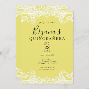 Yellow & White Lace Elegant Quinceañera Party Invitation
