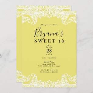 Yellow & White Lace Elegant Sweet 16 Party Invitation