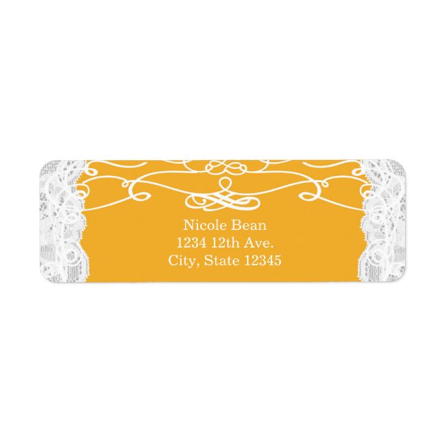 Yellow & White Lace Elegant Wedding Address Labels (Front)
